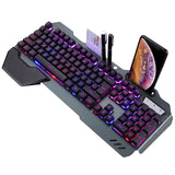 Ergonomicwired Gaming Keyboard with RGB Backlight Phone Holder