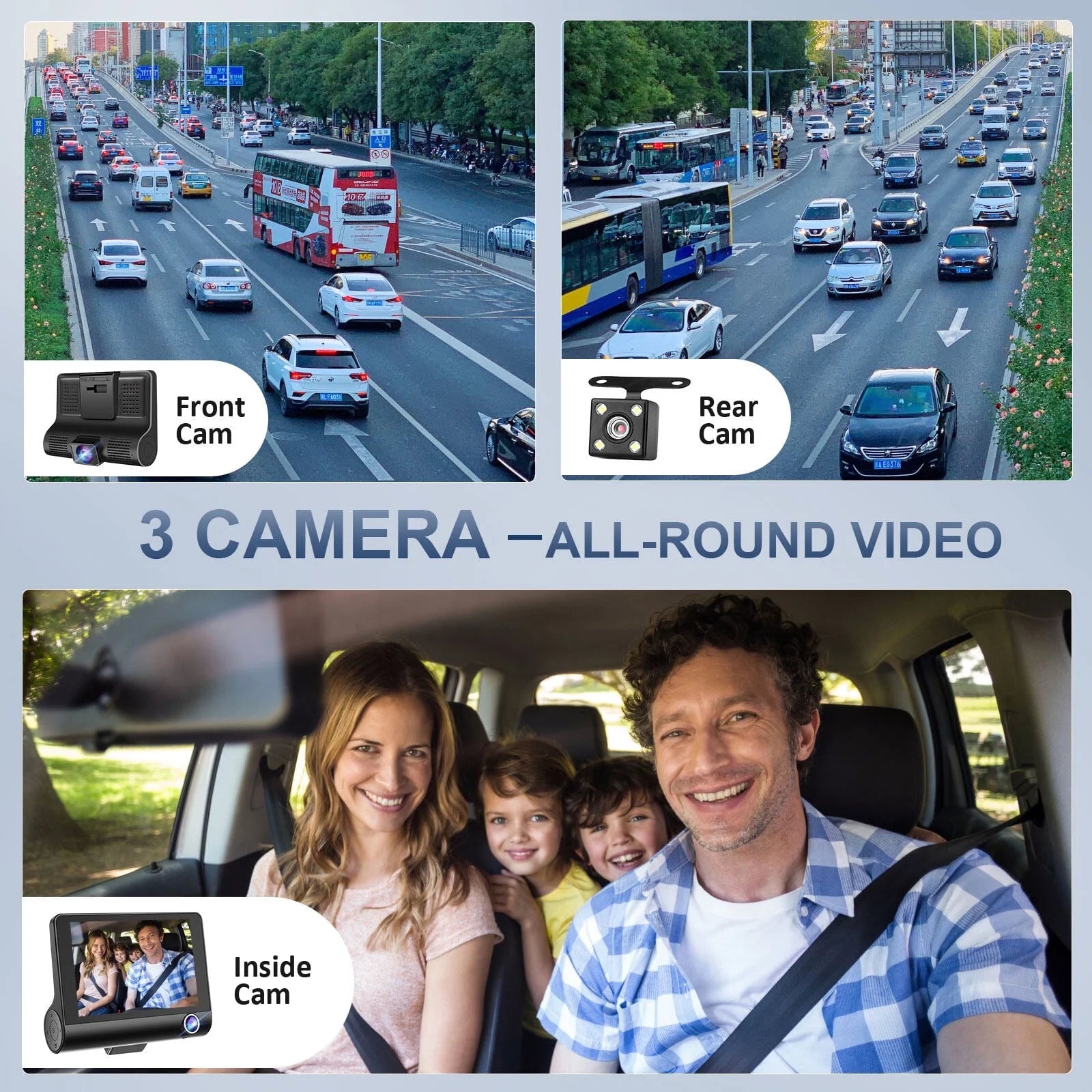 Dash Cam Front and Rear Dash Cam 4 Inch Dashboard Full 170° Wide Angle Backup with Night Vision G-Sensor Parking Monitor Loop Recording Motion Detection