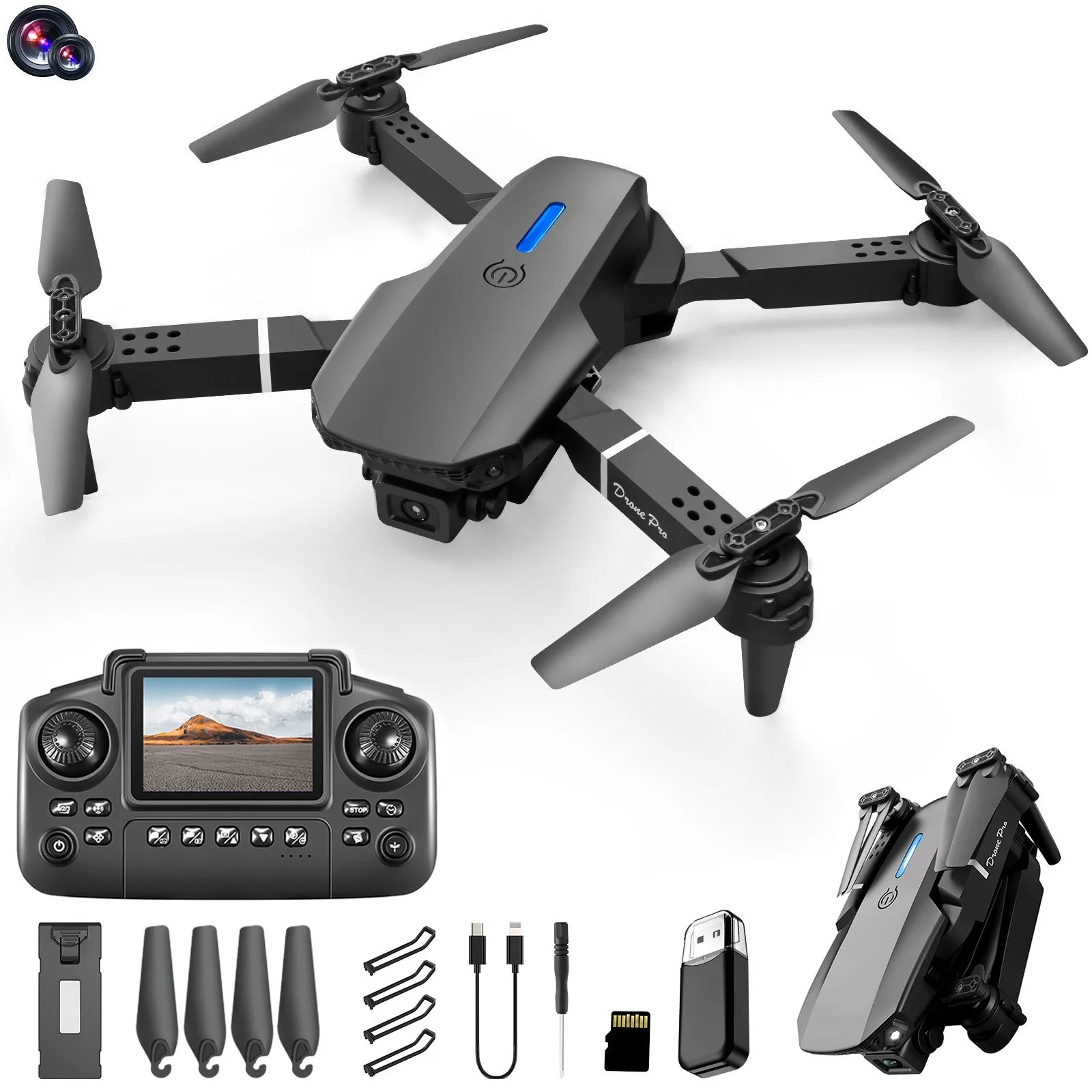 Drone with Camera for Beginners, Remote Control Quadcopter with Screen Display, Altitude Hold Headless Mode, Foldable RC Drone with Carrying Case, HD Aerial Photography(Black)