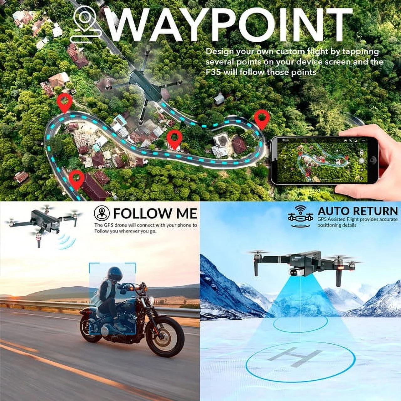 F35 GPS Drone with Camera, 4K Drone with 2-Axis Gimbal, Brushless Motor, Includes Carrying Case, Gray