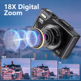 64MP Digital Camera for Photography 4K Video Vlogging Camcorder Youtube Webcam Cameras 18X Digital Zoom Camera 3" Flip Screen