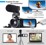4K Camcorder Vlogging Camera for Youtube Ultra HD 4K 48MP Video Camera with Microphone & Remote Control Wifi Digital Camera 3.0" IPS Touch Flip Screen IR Night Vision 2 Batteries