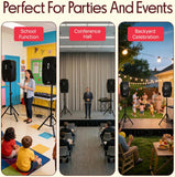 Wireless Portable PA Speaker System - 1800W High Powered Bluetooth Compatible Active + Passive Pair Outdoor Sound Speakers W/ USB SD MP3 AUX - 35Mm Mount, 2 Stand, Microphone, Remote -  PPHP1249KT